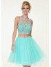 2 Pieces Beaded Keyhole back Short Tulle Prom Dress
